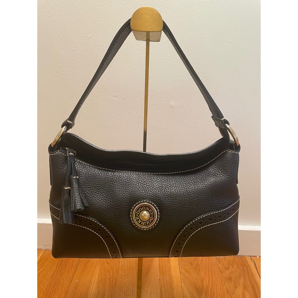 Vintage Dooney & Bourke Italian Pebbled Leather Hobo Bag Black Tassel Y2K